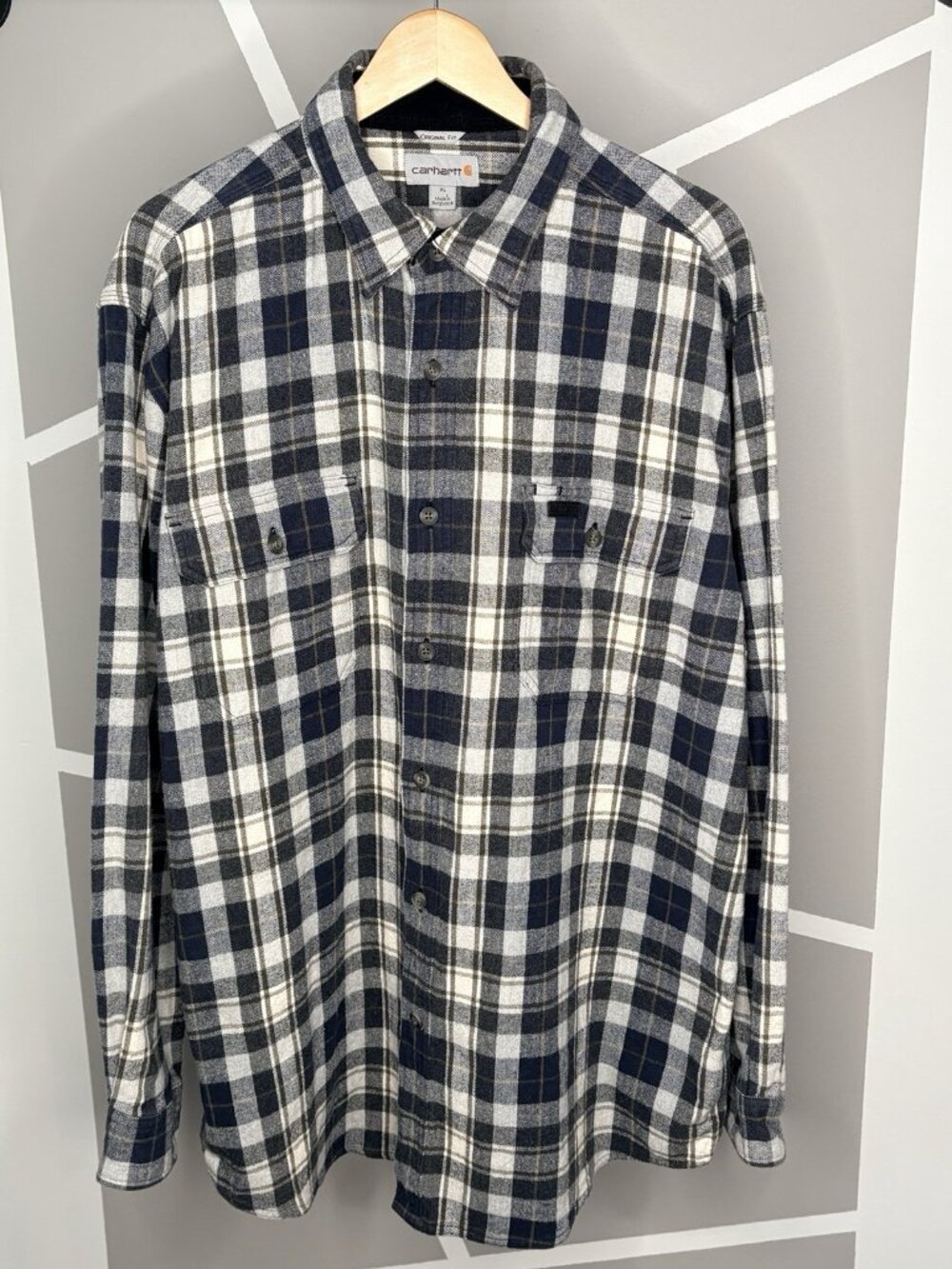 Carhartt Kempton Plaid Heavyweight Flannel Shirt Men’s XL Reg Blue Khaki 100587